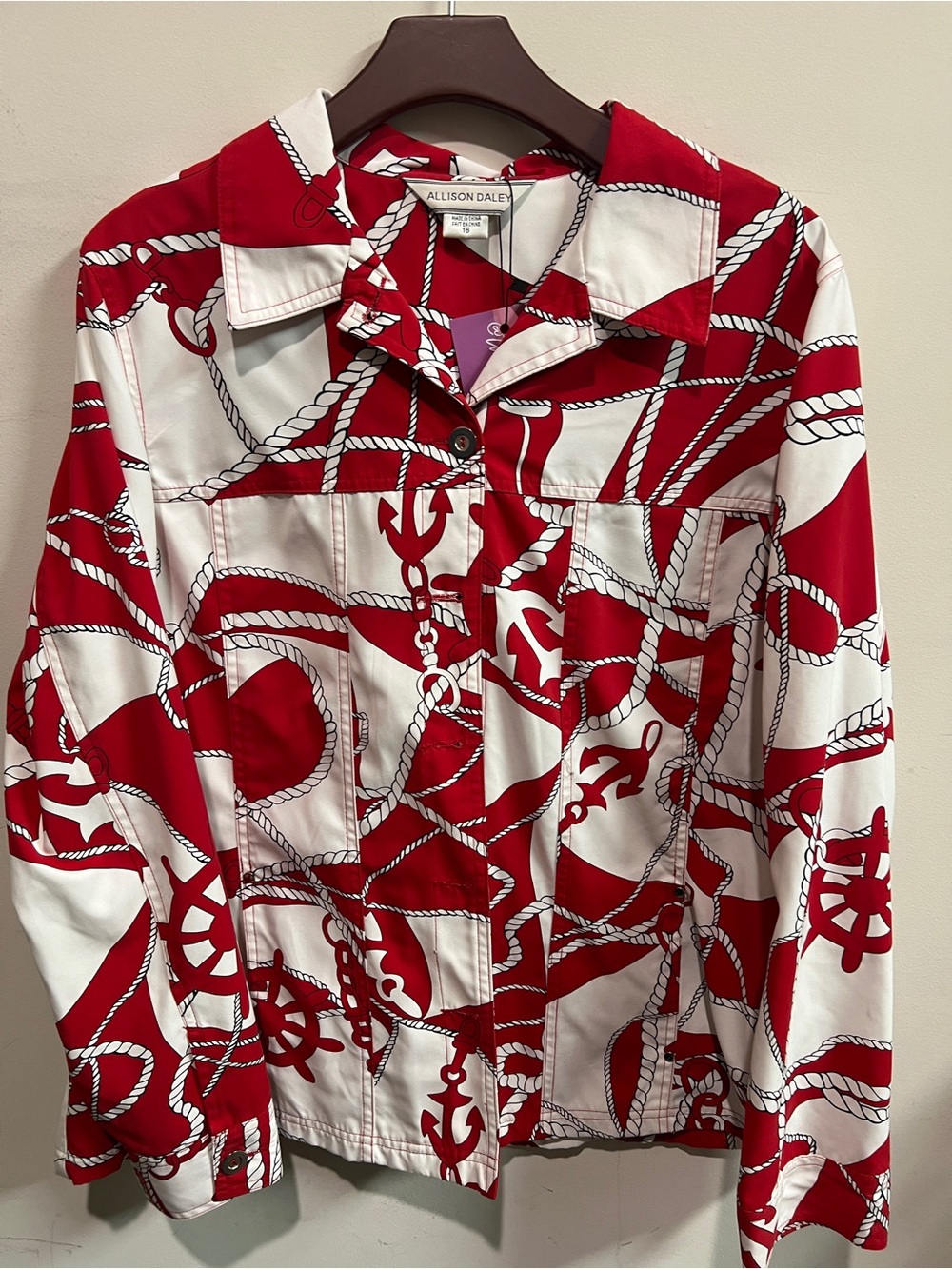 Allison Daley Red and White Nautical Rope Print Jacket